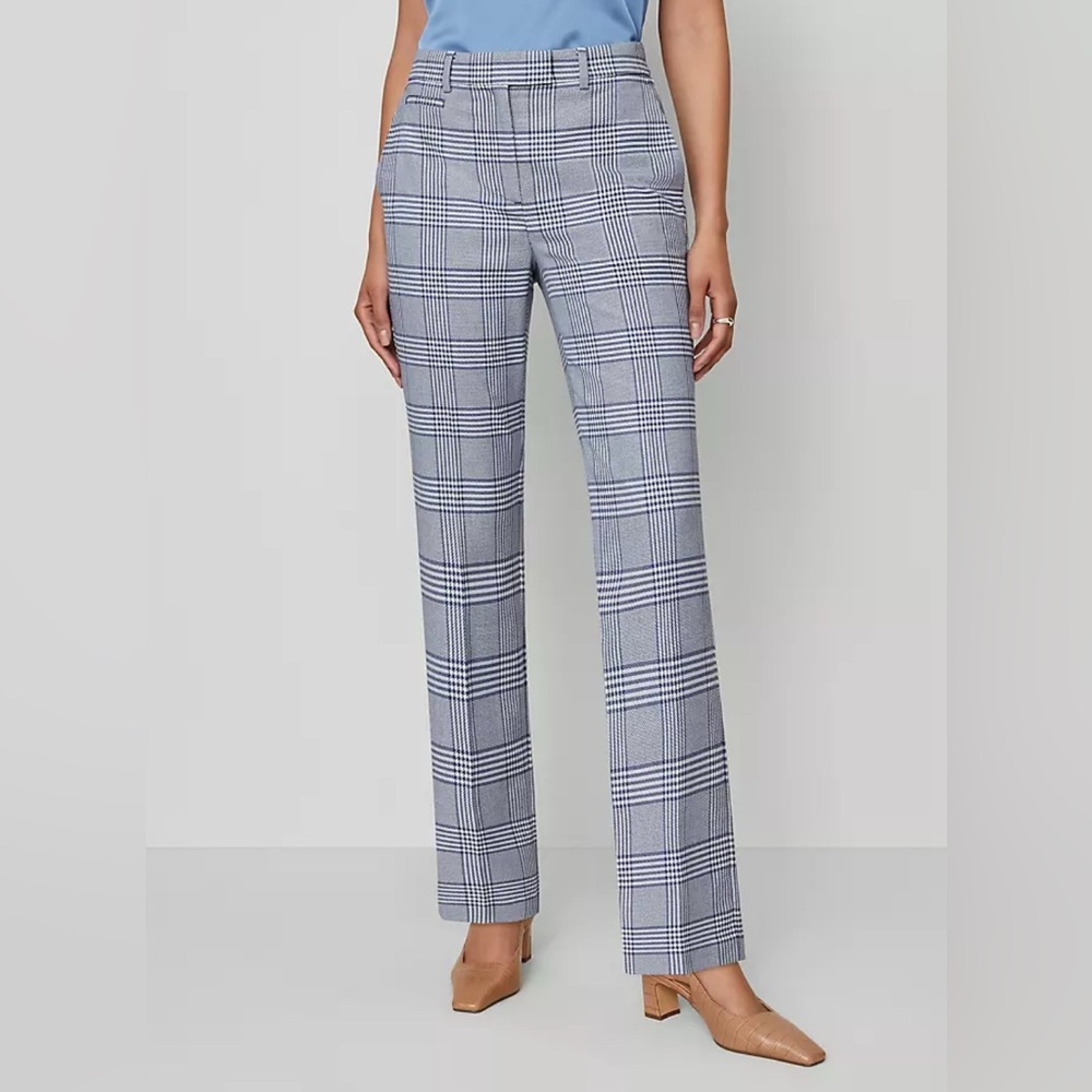 Ann Taylor Grey & Blue Plaid Straight-Leg Dress Pants